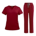thumbnail image 2 of Minjewel Women's V-Neck Short Sleeve Scrubs for Women Set with Pockets, Soft & Durable Scrub Set for Hospital, Clinic & Caregiving,Deep Red M, 2 of 5