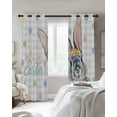thumbnail image 3 of Happy Easter Blackout Curtains 84 Inches Long, Spring Rabbits Polka Dots Gray Plaid Thermal Insulated Black Out Curtains, Darkening Window Curtain Drapes for Bedroom Living Room 52"x84" 2 Panels, 3 of 9