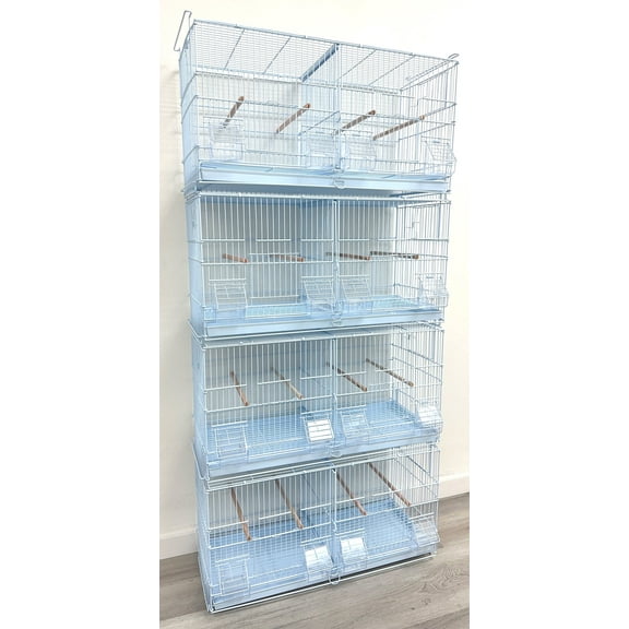 Lot of 4 White Stack & Lock Double Breeding Breeder Flight Bird Cage with Center Dividers Side Breeding Nest Box Doors Quail Aviaries Canaries Finches