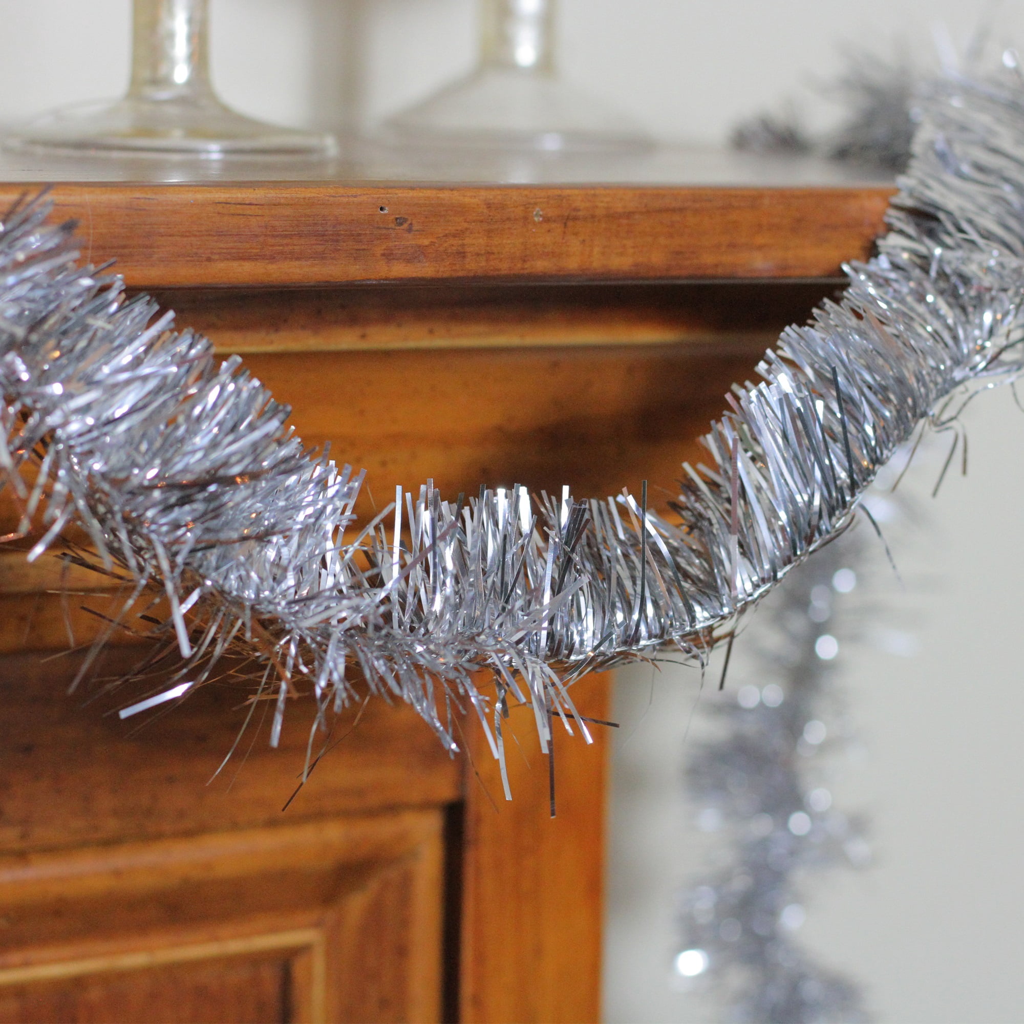 Two-Tone Shiny Tinsel Artificial Christmas Garland - 12' x 2" - Silver