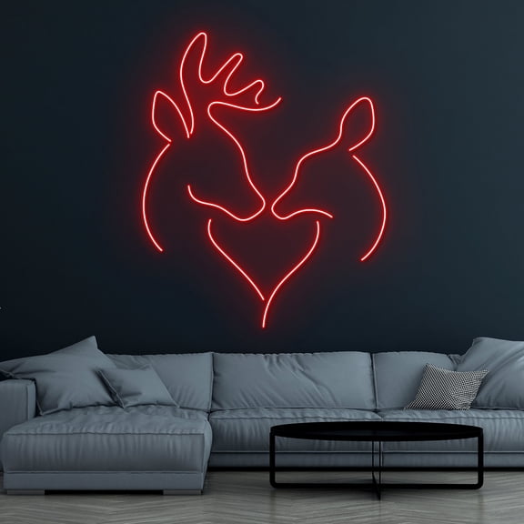 Handmadetneonsign Couple Deers Neon Sign, Deer Led Sign, Home Decor, Custom Neon Sign, Nursery Deco