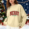thumbnail image 2 of Fiaer Merry Christmas Sweaters for Women Thermal Trendy Oversized Warm Knitted Pullover Lined Crew Neck Long Sleeve Warm Xmas Tops Beige XXXXL, 2 of 5