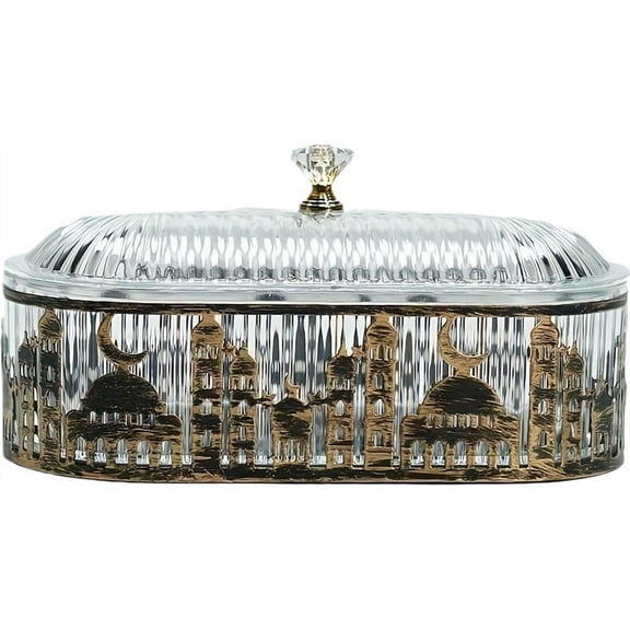 QenASHaing Middle Eastern Snack Serving Tray, Holiday Serving Platter with Lid for Eid Treats Nuts Dried Fruits, Food Storage Holder for Party Home Celebrations Tabletop Decor