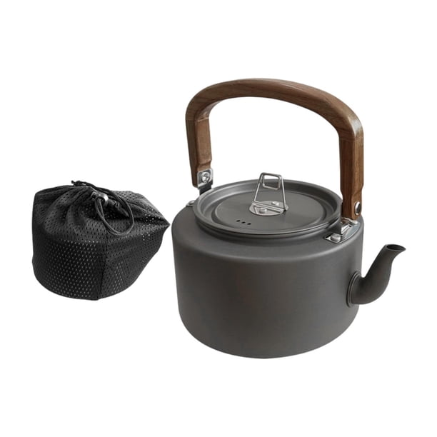 Hervidor de camping con asa, multiusos, de calentamiento rápido, ligero, 1,2 l, para té y café gris