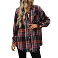 thumbnail image 3 of WRKEKC Long Sleeve Shirts for Women Plaid Print Collared Shirt with Button Detail and Pockets Oversized Fit Fall Winter Casual Outerwear, 3 of 7