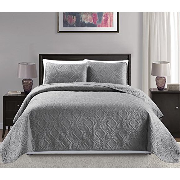 Mk Collection 3pc King/California King Over Size Diamond Bedspread Bed Cover Embossed Solid Gray New