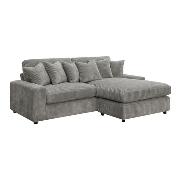 Acme Furniture Furniture Tavia Corduroy Fabric L-Shaped Sectional with 6 Pillows in Gray
