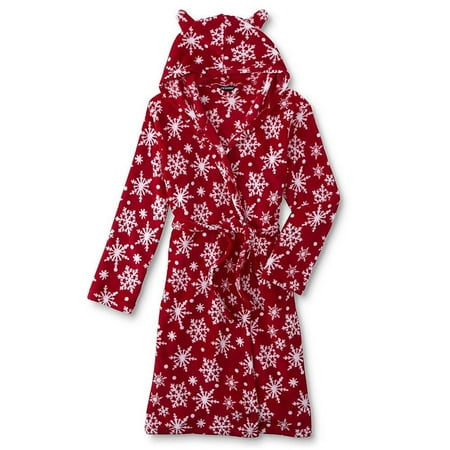 Girls Fleece Shawl Collar Robe - Joe Boxer Girls' Plush Fleece Snowflake Hooded Robe Pajamas (Small (6/6x))