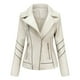 thumbnail image 1 of YUEHAO - Chaqueta de cuero fina con cuello alto y cremallera para mujer, color liso, color blanco, 1 of 8
