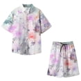 thumbnail image 5 of Conjunto casual de blusa y pantalones de playa de manga corta con estampado de botones para hombre Pompotops  oipoqjl36045, 5 of 5