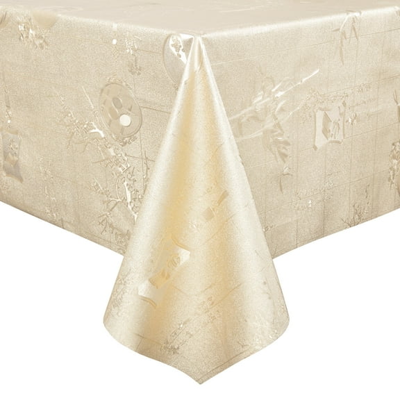 Springrain Heavy Duty PVC Tablecloth, Waterproof Square Table Cloth, Wipeable Elegant Embossed Table Cover for Kitchen and Outdoor, Beige, 52" x 52"