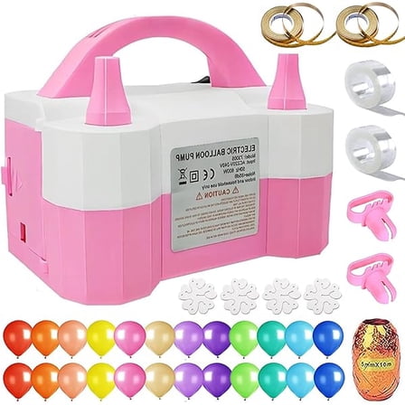 Electric Balloon Pump, Portable Dual Nozzle Balloon Blower Inflator with Balloons Tying Tools for Balloon Decoration Weddings Birthday Parties (110-120V, Pink)