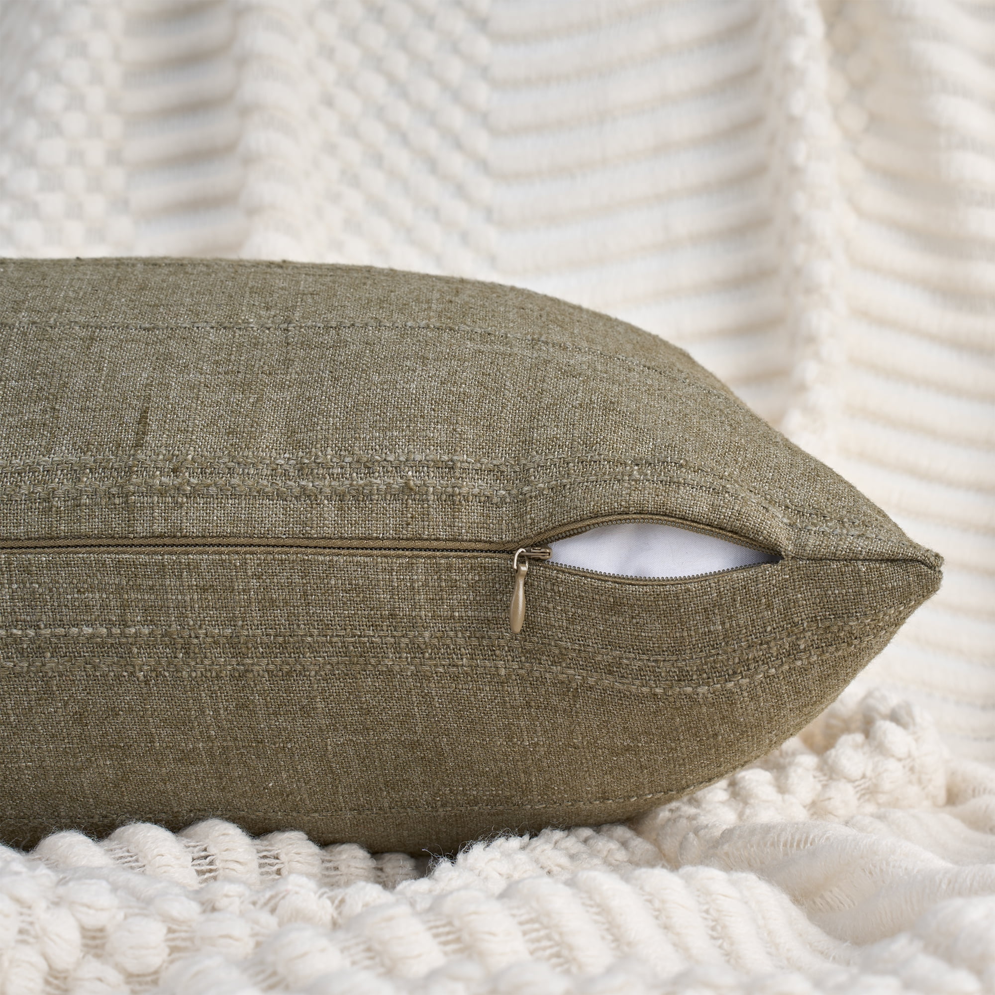 Unique Bargains Linen Soft Solid Throw Pillow Covers Pack of 2 Green 20" x 12"