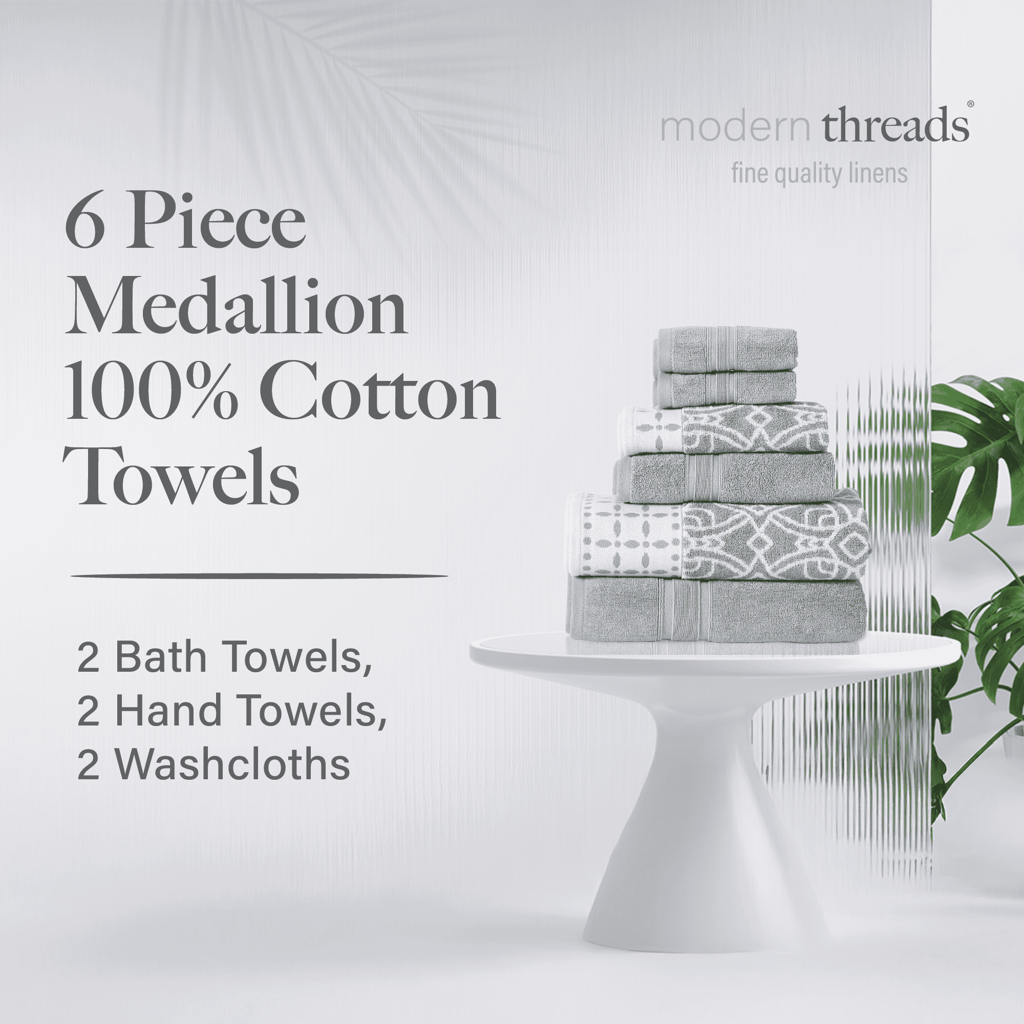 Modern Threads Monroe 6-Piece Cotton Bath Towel Set, Stone