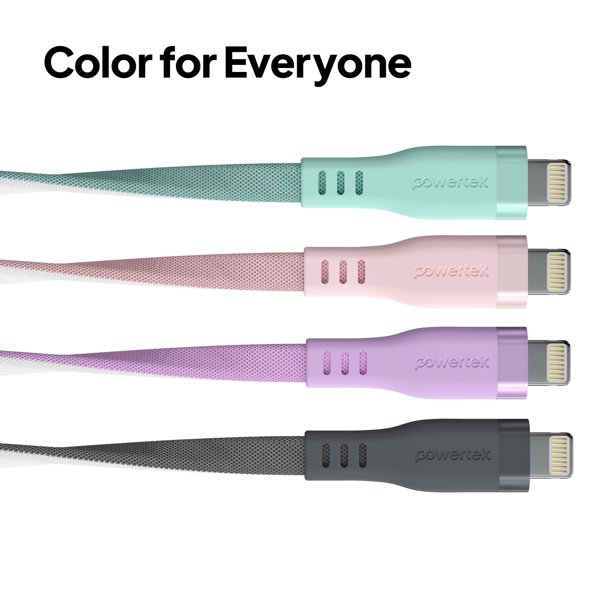 Powertek MFi USB-A to Lightning Two-Tone Pastel Fast Charge Cable, 6 ft, Purple