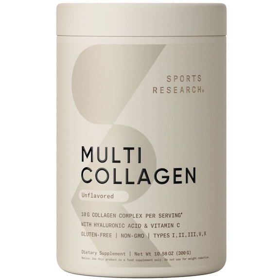 Sports Research® Multi Collagen Protein Powder (Type I, II, III, V, X)   Hyaluronic Acid   Vit. C (30 Servings)