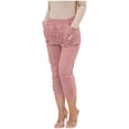 thumbnail image 4 of Tnhcen Women's Solid Color Stretch Straight Leg Capri Pants Elastic Waist Zipper Pocket Workwear Cargo Pants Matte Finish Casual Length Trousers S-2XL, 4 of 9