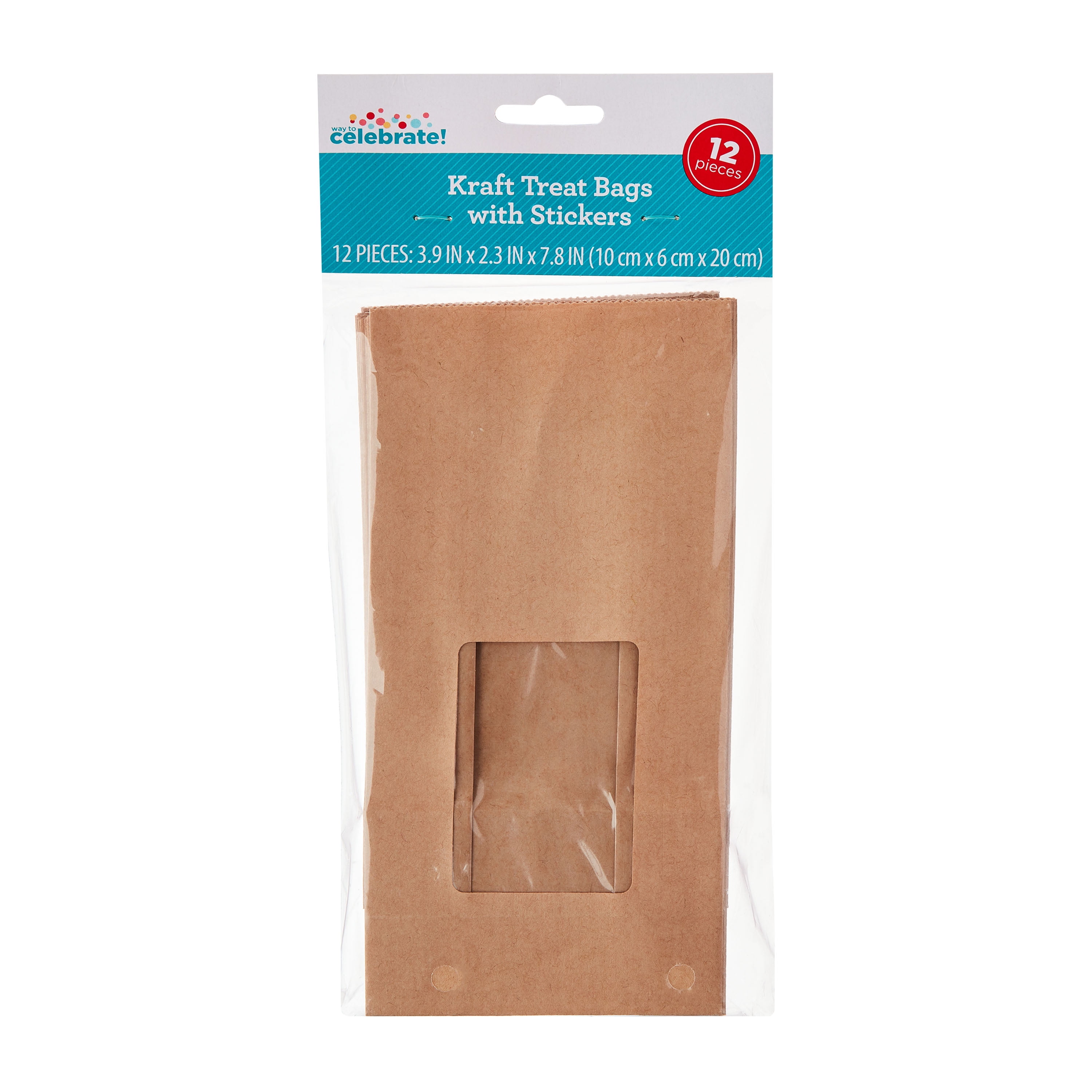 (4 pack) Equate Kraft Treat Bags with Windows, 3.5 in x 7.5 in, 12 Pieces