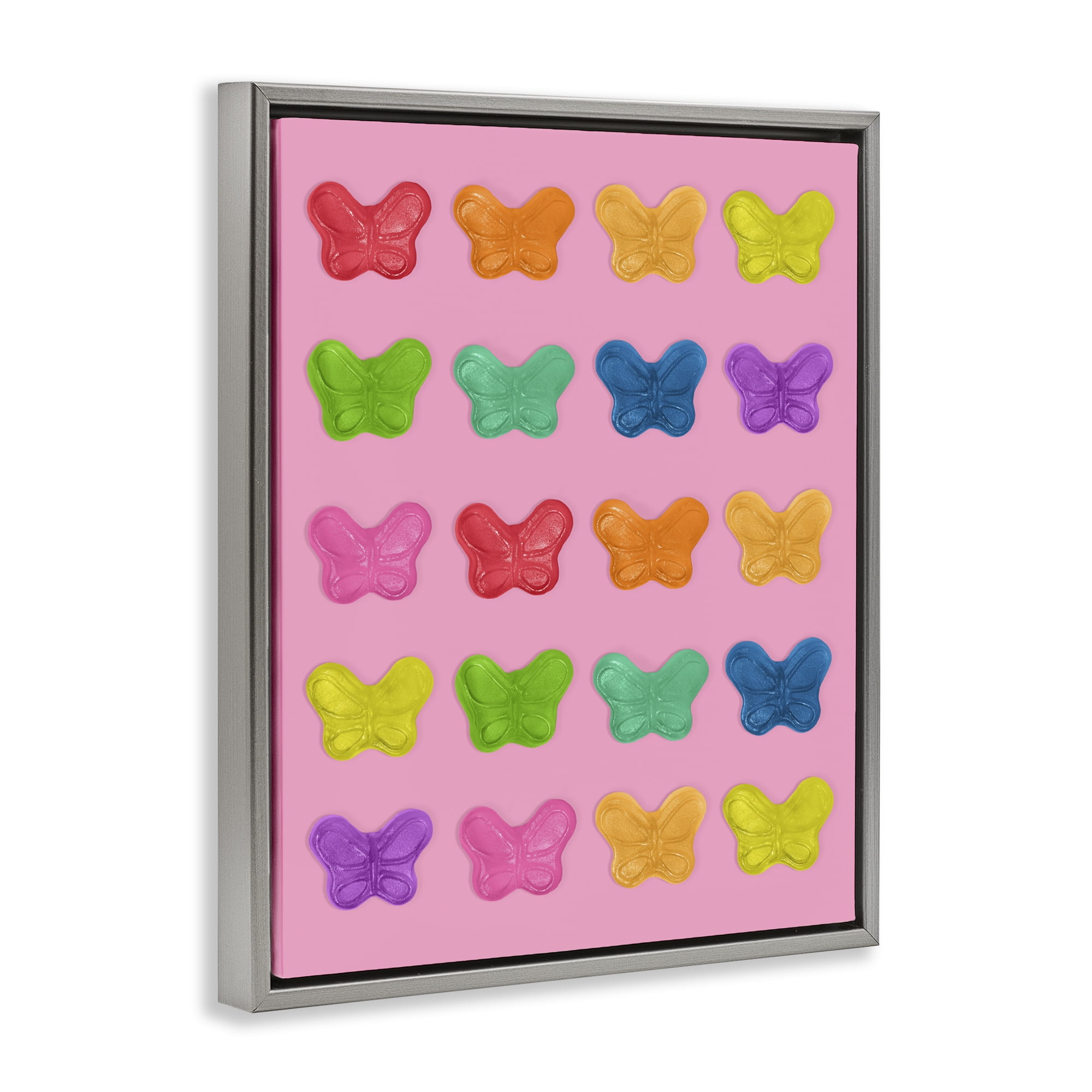 Stupell Industries Colorful Butterflies on Pink Gray Framed Floater Canvas Wall Art, design by LISH Creative
