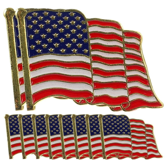 SEWCHICS 10pcs USA Flag Brooch Pins Varnished Flag Shape Patriotic Accessories for Special Events and Celebrations