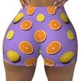 thumbnail image 2 of Logiee Yellow Lemon And Orange Print Women's Biker Shorts,Workout Gym Shorts,Scrunch Shorts,Tummy Control Hidden Scrunch Running Yoga Shorts-Small, 2 of 8