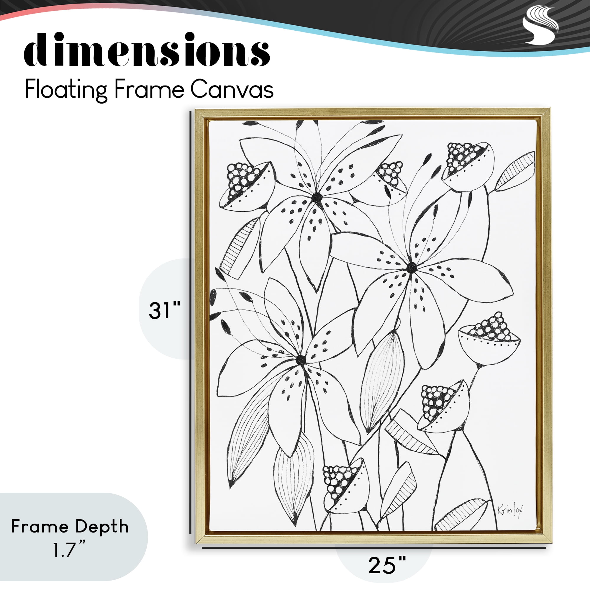 Stupell Industries Open Blooms Outline Gold Framed Floater Canvas Wall Art, design by Krinlox