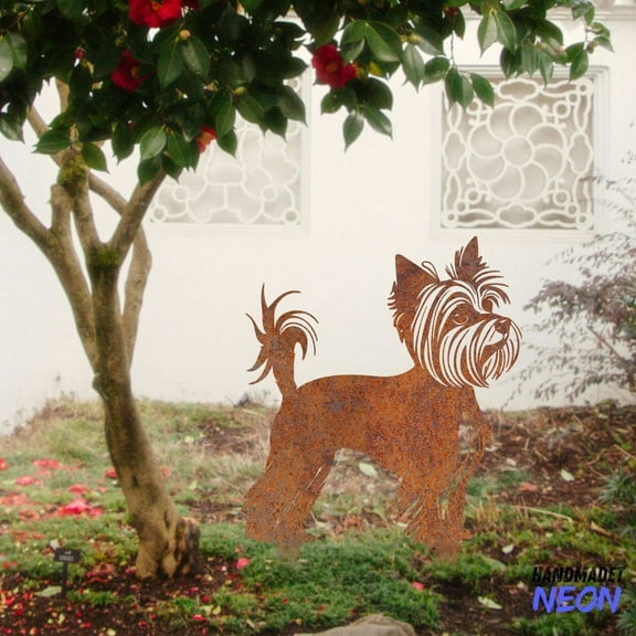 Handmadetneonsign Yorkshire Terrier Rusty Metal Stake, Dog Garden Stake, Yard Outdoor Stake Decor 046904