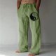 thumbnail image 2 of Pantalones casuales de lino para hombre, estampado de mariposas y pájaros, talla grande, sueltos, ligeros, elásticos, con cordón, para exteriores, playa, yoga 016-verde 2XL 016-verde 2XL Xishao ropa, 2 of 2