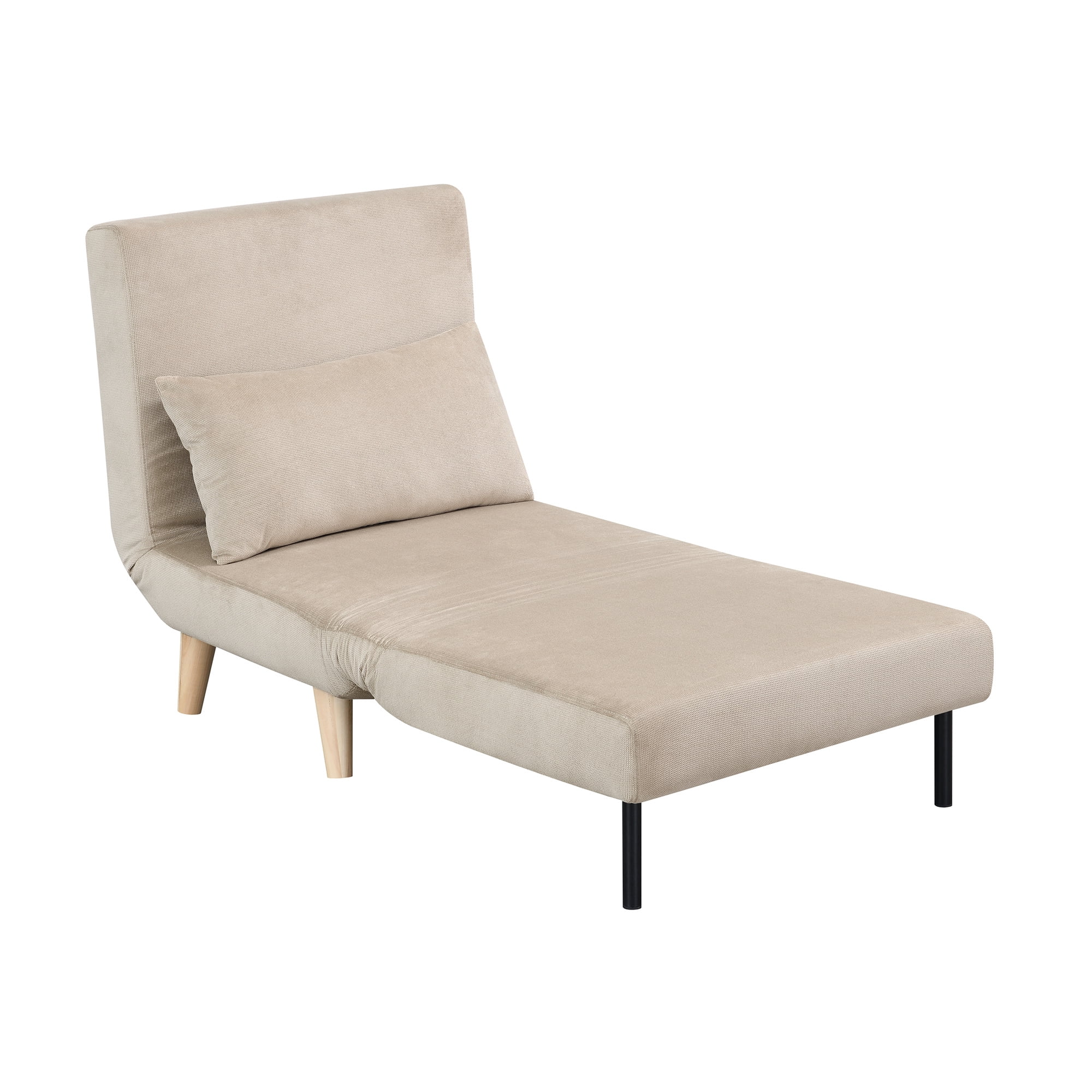 AC Pacific Folding Upholstered Dane Armless Sleeper Chair, Sand