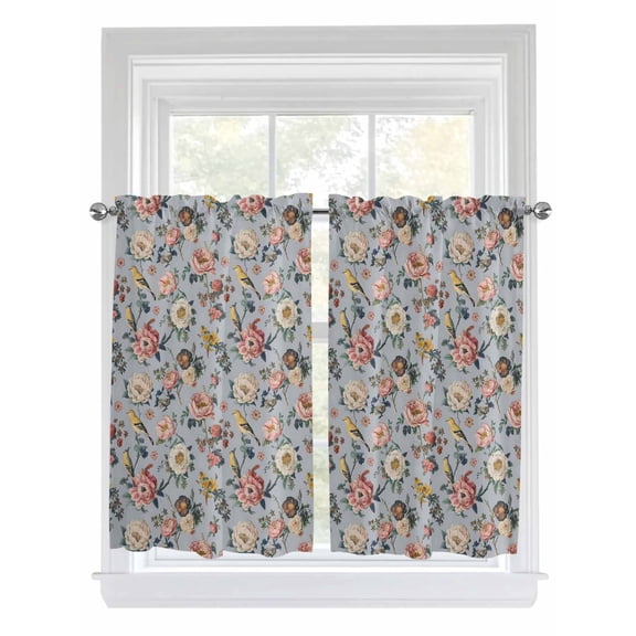 Vintage Spring Floral Living Room Curtains 2 Panel, Farmhouse Flowers Blue Vintage Cafe Window Treatment, Farmhouse Bedroom Bathroom Kitchen Curtains Drapes 104"x45"