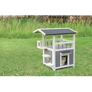 TRIXIE natura 2-Story Raised Floor Small Indoor-Outdoor Cat House with Shaded Balcony, Gray