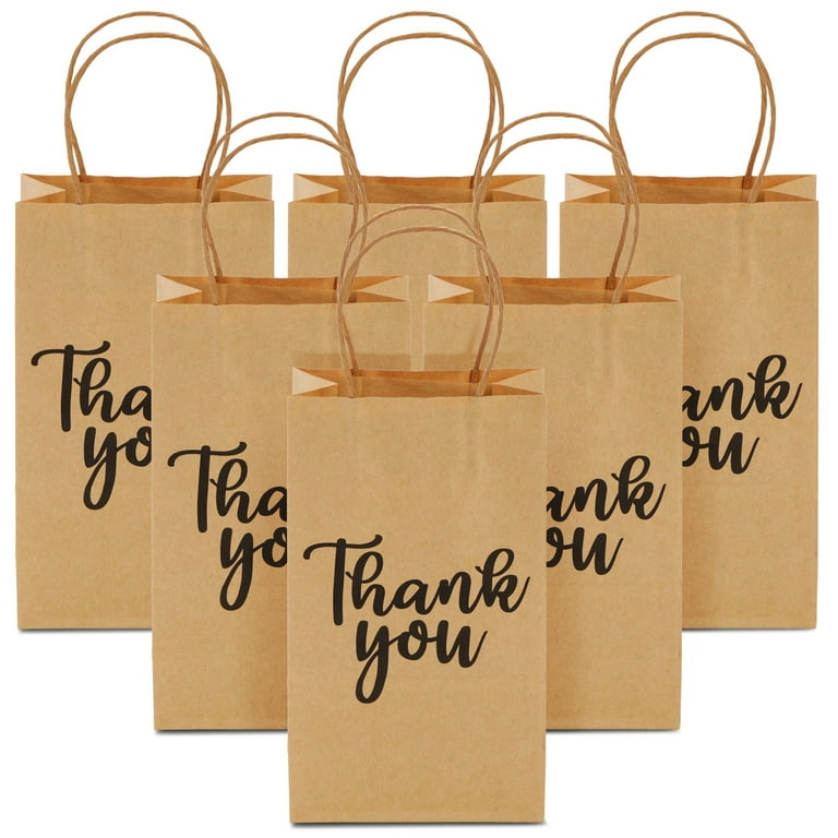 100-Pack Small Thank You Gift Bags with Handles, Brown Kraft Paper