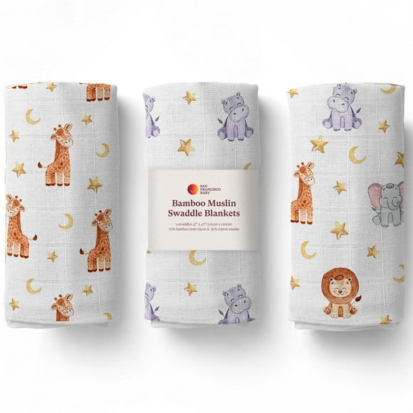 Mantas Swaddle Baby de San Francisco, paquete de 3 unidades, 120 x 120 cm, suaves