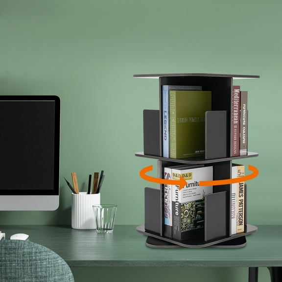 2 Tier Rotating Bookshelf 360 Display Round Floor Standing Revolving Bookcase Storage Rack Book Shelf Organizer for Small Space Bedroom Living Room Black