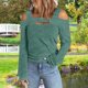 thumbnail image 2 of Women Cold Shoulder Top Cut Out Design Solid Color Fashionable Long Sleeve Blouse for Home Shopping Green S, 2 of 4