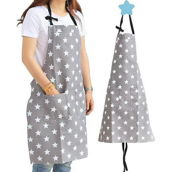 Grey Star Kitchen Aprons for Women, Cotton Canvas Chefs Apron Cooking Aprons for Adults, Girls Ladies Aprons with Pockets for Home Kitchen Garden Rest