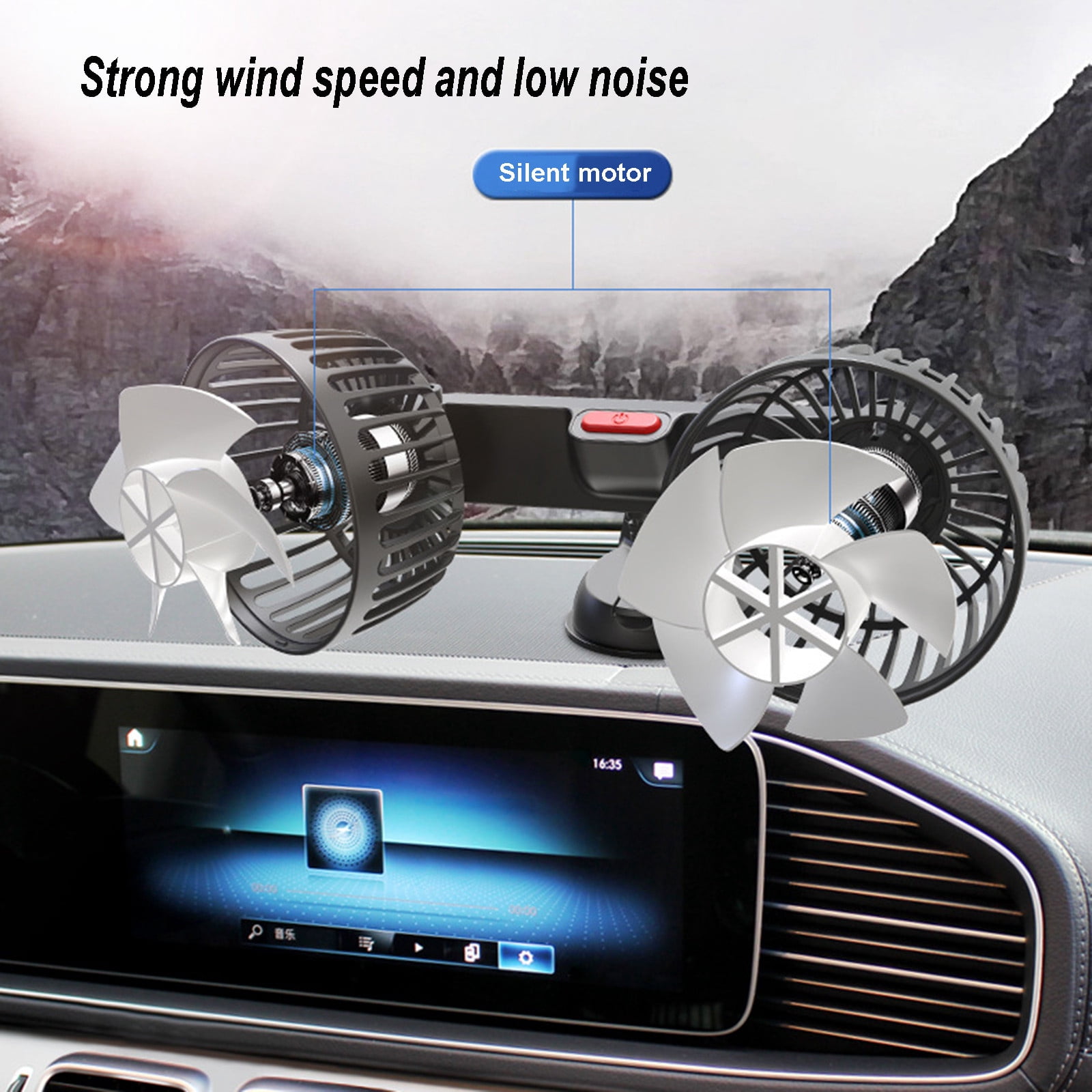 PALIFEUR Car Fan for Car, Double-Head Portable Car Dashboard Fan, 3 Speeds Adjustable Cooling Fan, Multi-Functional Electric Fan, Suitable for All Car Models