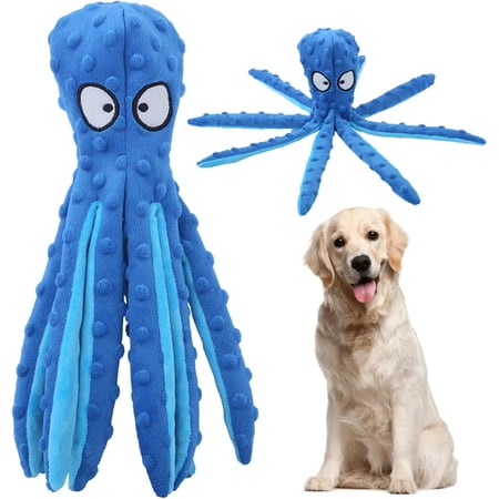 Whiskerspot Octopus Dog Toy, Whiskerspot Eco-Friend Octopus Plush, Octopus Squeaky Plush Dog Toys, No Stuffing Crinkle Interactive Chew Toy, for Puppy Teething, Small to Large Dogs