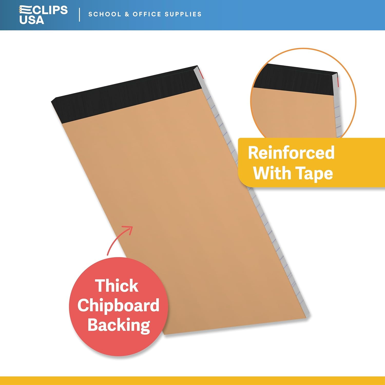 E-Clips USA 50-Sheet Legal Wide Ruled Paper Notepads with Chipboard Back, White, 108-Pack