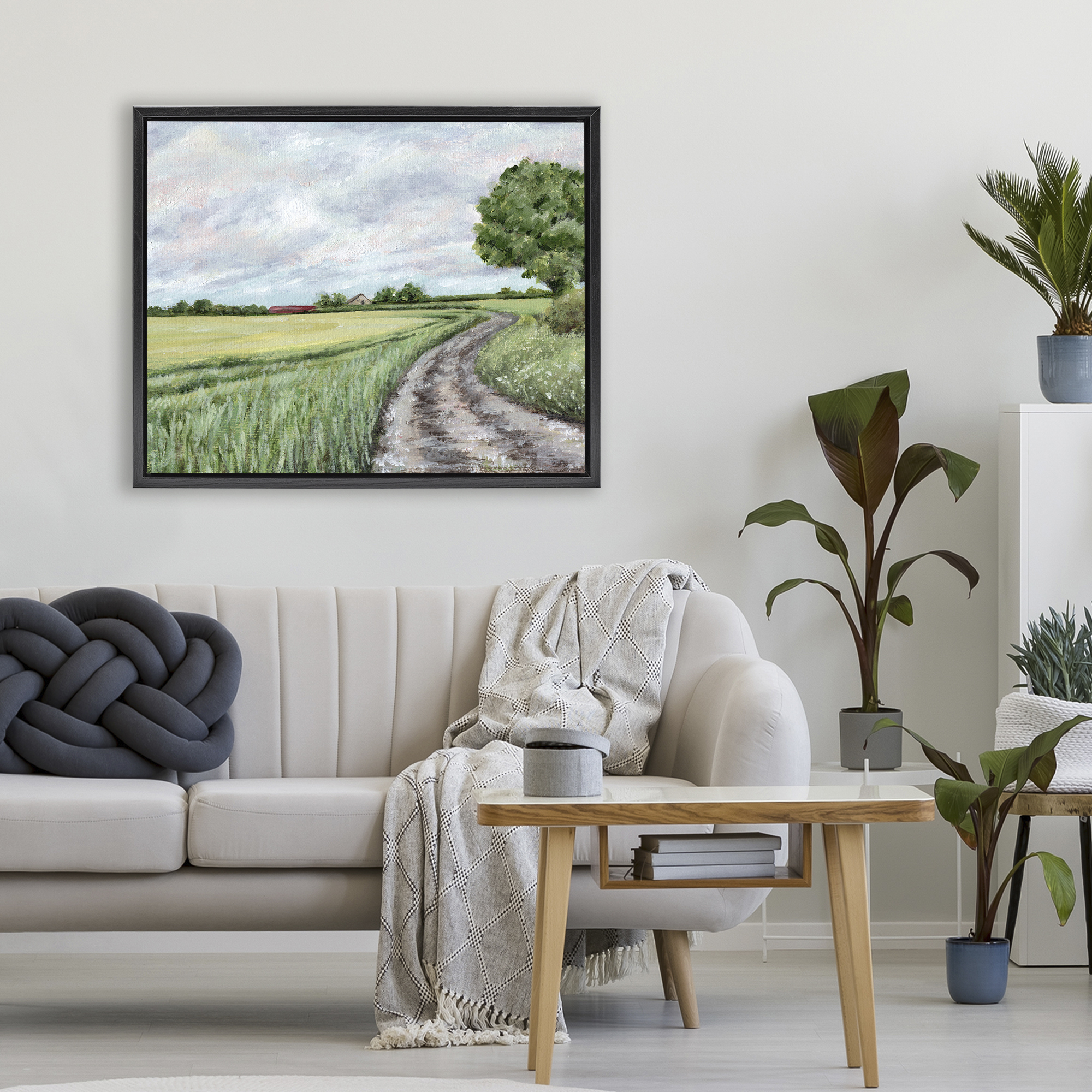 Winding Country Roads Black Framed Floater Canvas Wall Art, design by Leah Noel Art