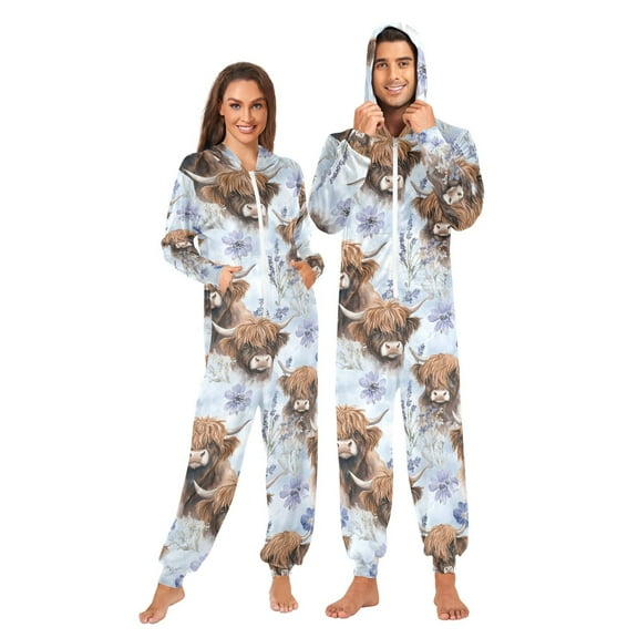 joogoo Highland Cattle Flower-w6 Unisex Adults Onesies Pajamas Jumpsuits L