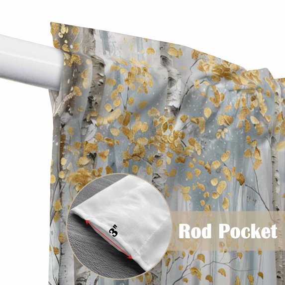 Yellow Grey Forest Kitchen Window Curtains, Swag Curtains Valance for Bedroom Living Room Bathroom, Grey Modern Art Oil Painting Rod Pocket Window Treatment Curtain Block Drapes 2 Panels 36"x36"