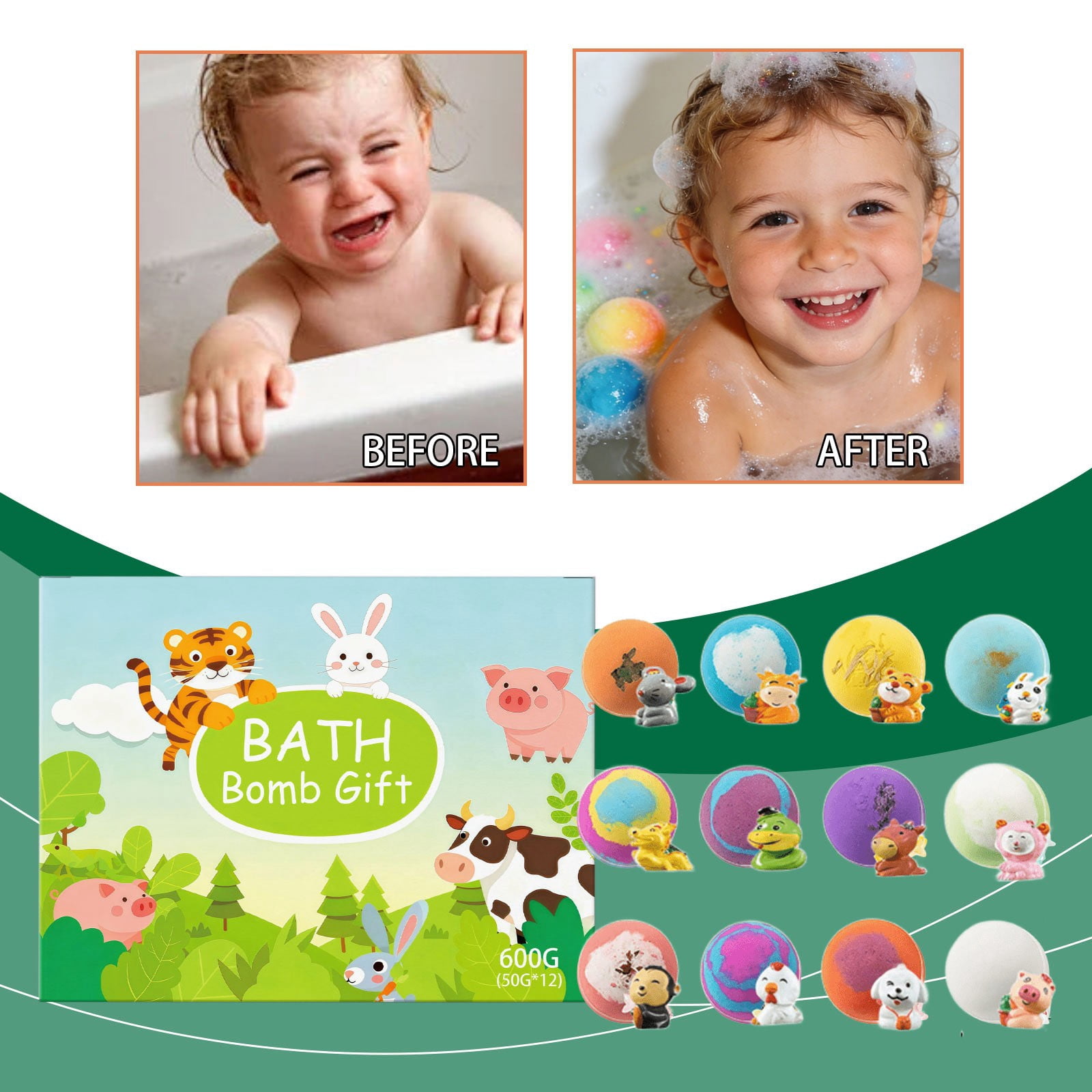 12PCs Bath Bombs with Mega Bubbles & Surprise Inside,Chinese Zodiac Animal Figure Ornament Inside,Fun Fizzing Baths Bomb,Perfect For Family Bathing Time