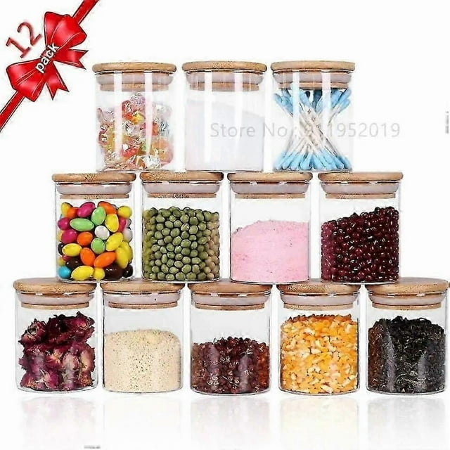 Glass Jars Set Upgrade Spice Jars With Wood Airtight Lids 6oz 12pcs Small Food Storage For Seasoning Containers