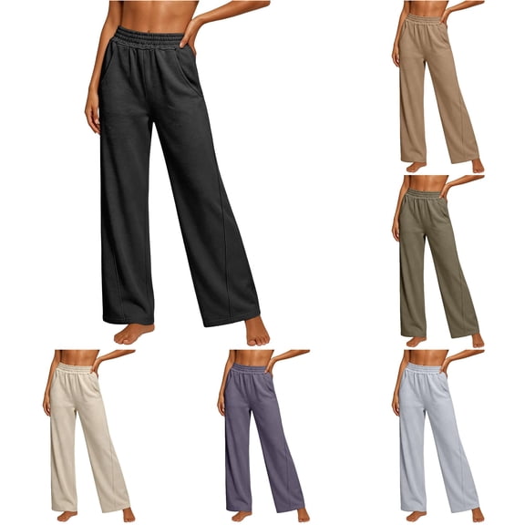 DHFJKG Wide Leg Sweatpants Women Casual Loose Fit Solid Color Elastic Waist Athletic Joggers Pants