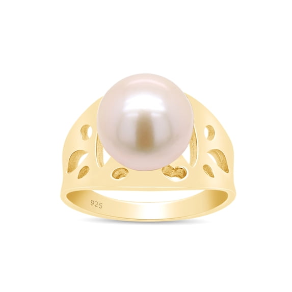 11X12MM Round Cut Freshwater Cultured Pearl Solitaire Engagement Ring For Men In 18K Yellow Gold Plated 925 Sterling Silver Size 5.5