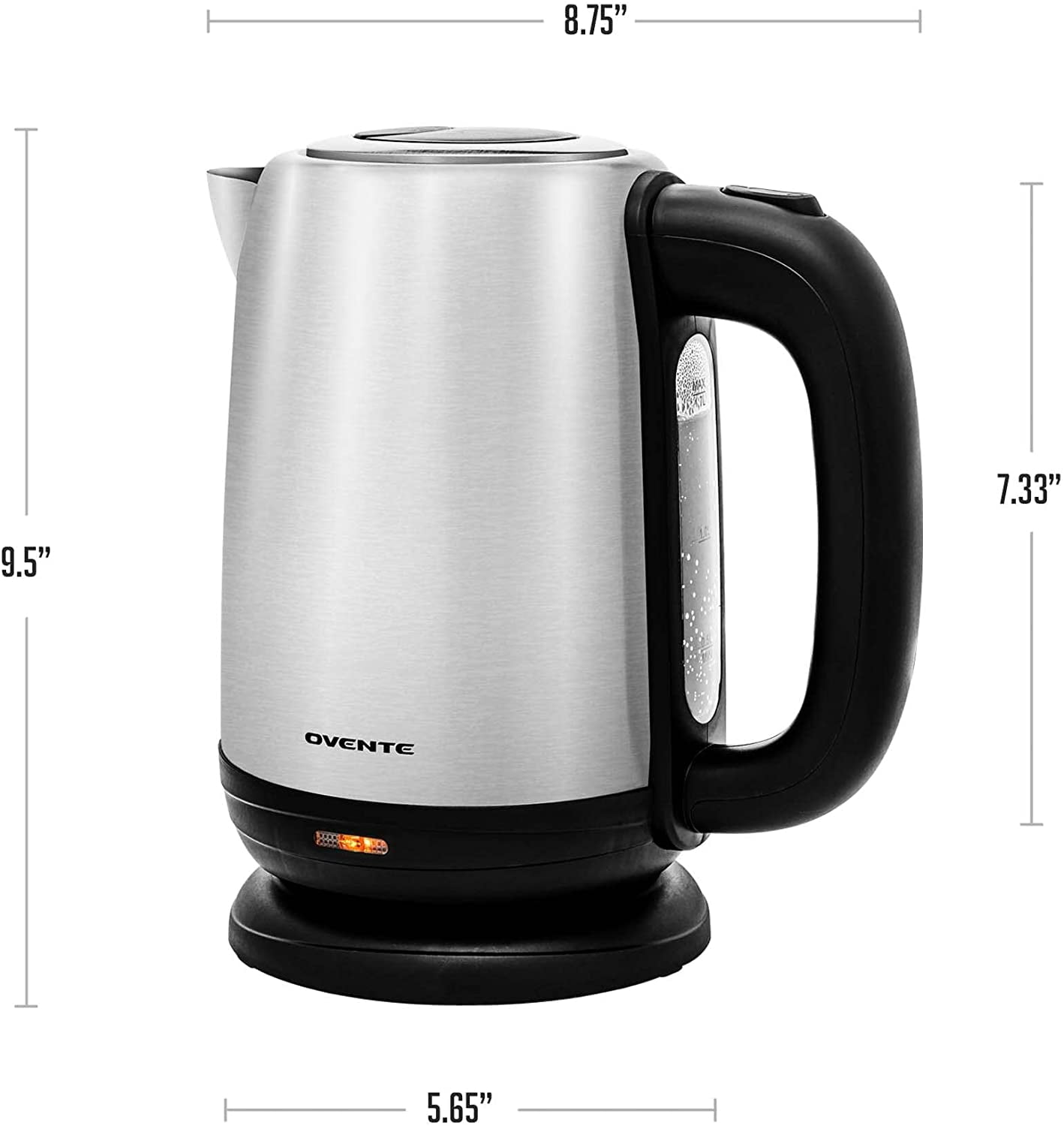 Ovente Victoria Collection Electric Kettle, Premium Matte Stainless Steel,  Removable Anti-Scale Filter, Centered Water Gauge, White, 1.7 (KS777 Series)