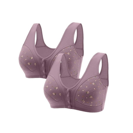 HCURIBAD Clearance! Bras for Women  2 Pcs 2024 New Comfortable Front Button Bra Cotton Full Cup Women s Bra Push up Bra  Wireless Bras for Women  Bra Pack 2Pcs Underwear Blue 5XL
