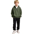 thumbnail image 5 of Dwellite Boys Waffle Hoodies for Kids Long Sleeve Quarter Zip Hooded Sweatshirt Pullover Tops Fall Tops With Pocket Army Green 160, 5 of 5