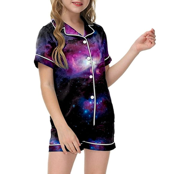 Kids Satin Pajamas for Girls Graphic Button Down Sleepwear Set Toddler Girl Sleepwear Pajamas for Kids 6T